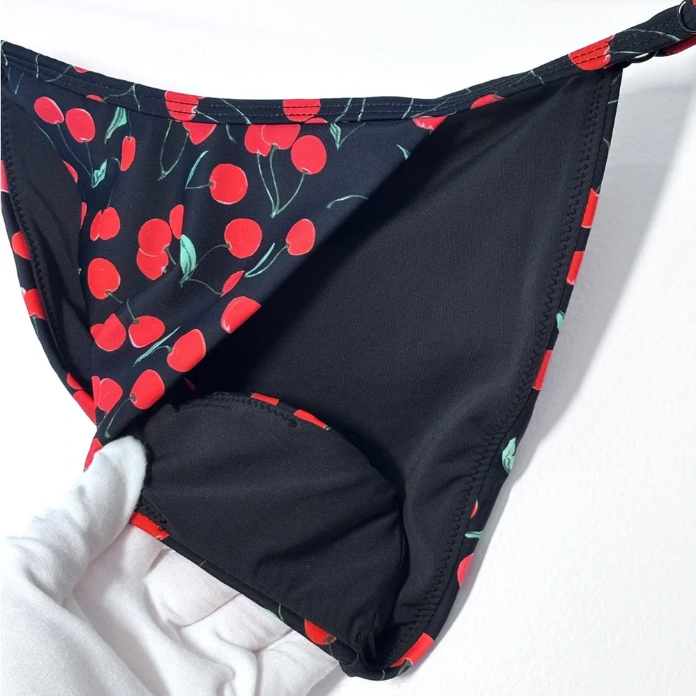 Good American Cherry Print Black Red Perfect Fit Bikini Swimsuit Bottoms Small